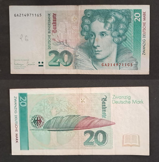 Used Note_52_75 Germany 20 Deutsche 1991 -1993