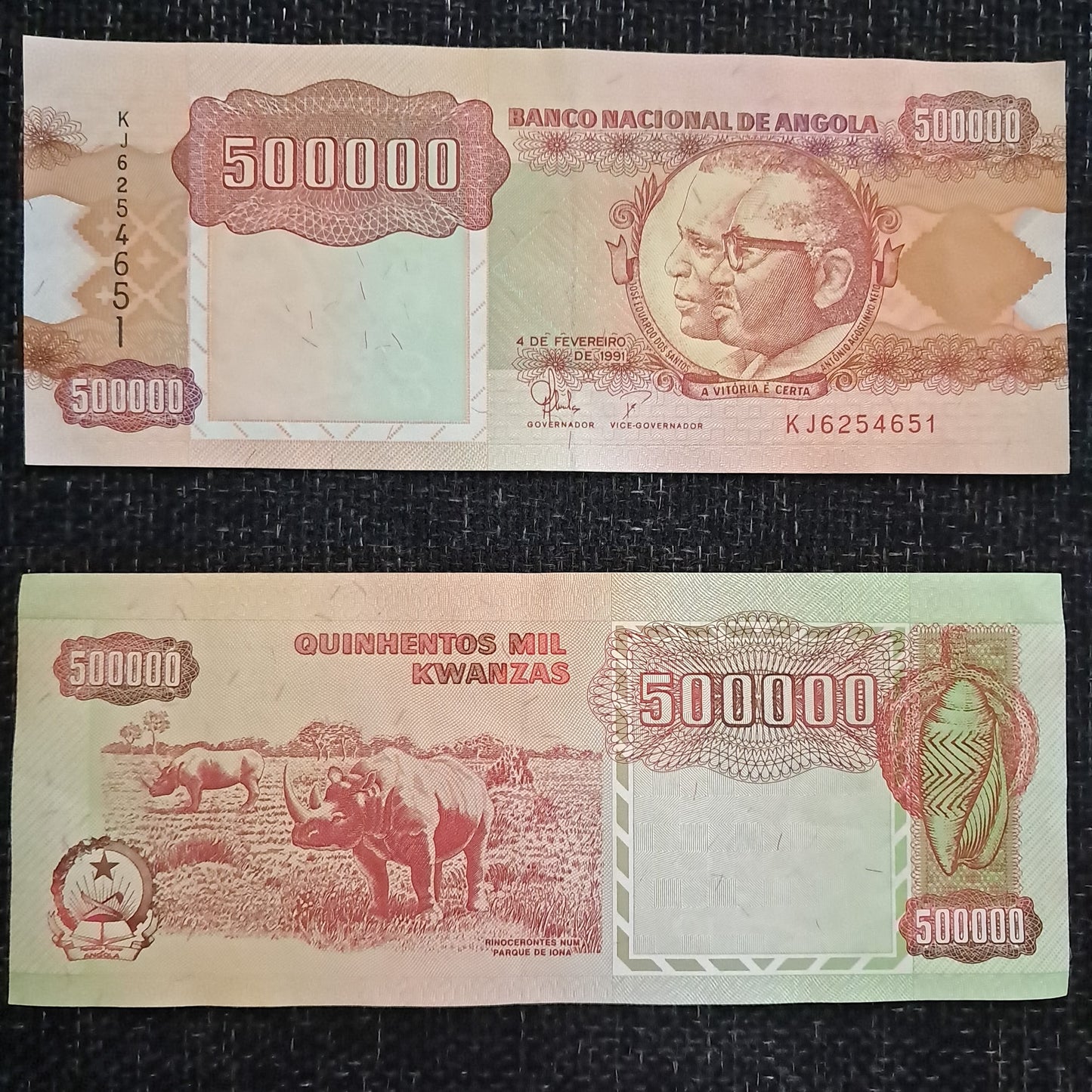 Note K 12 ANGOLA 500000 Kwanzas 1991 UNC