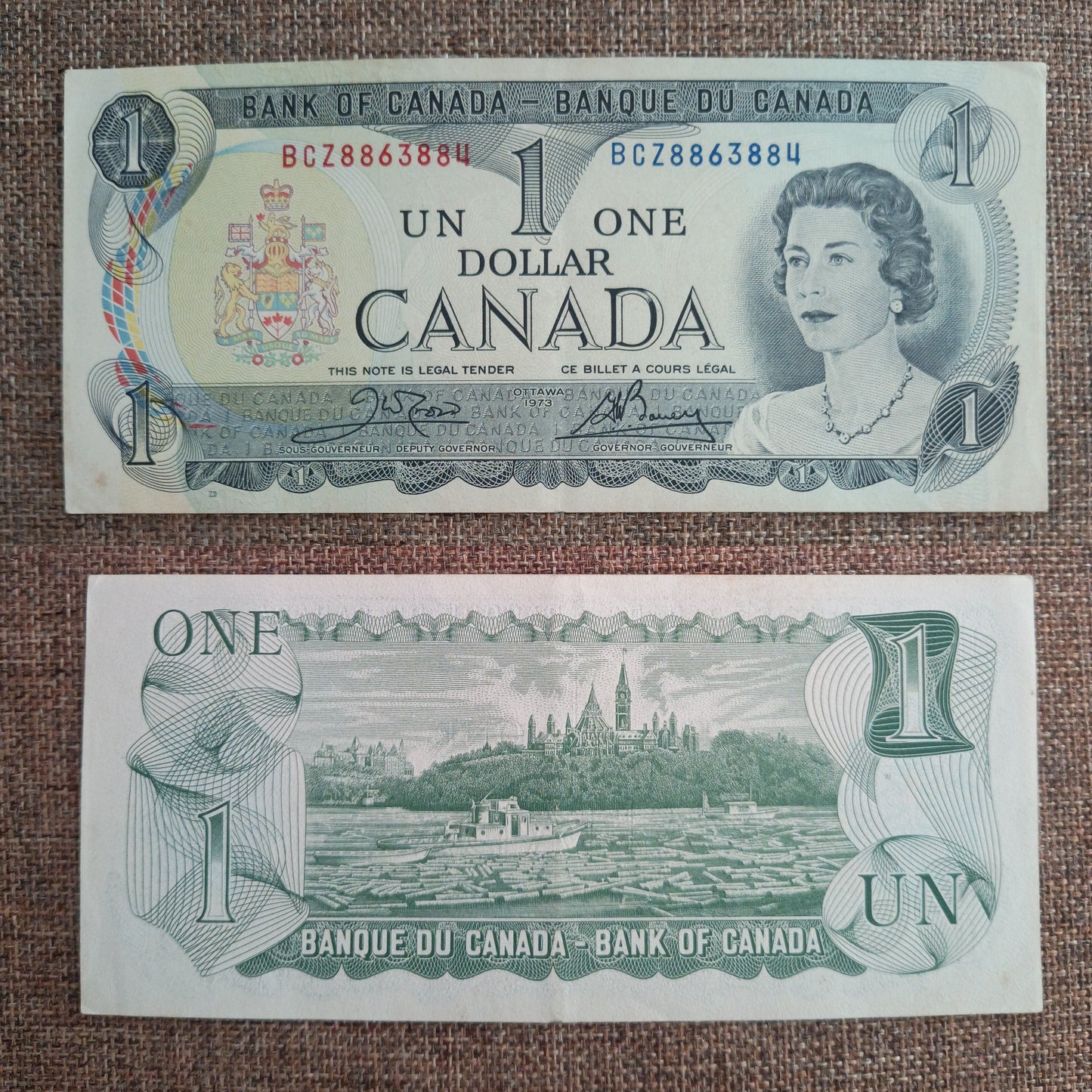 Note I 19 Canada UN 1 Dollar Vintage Queen Elizabeth 1973 Ottawa