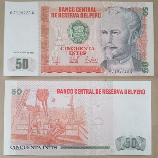 Note J 4 Peru 50 Intis 1987 UNC