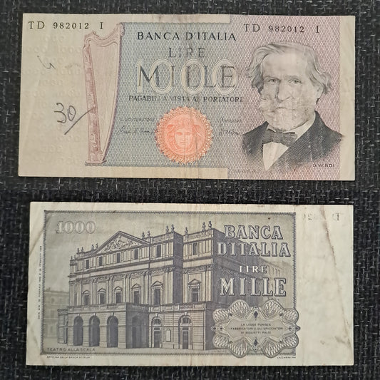 Note B 16 Italian 1000 Lire 1969 Vintage