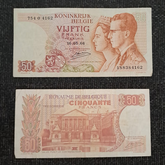 Note c 09 Belgium 50 francs 1966