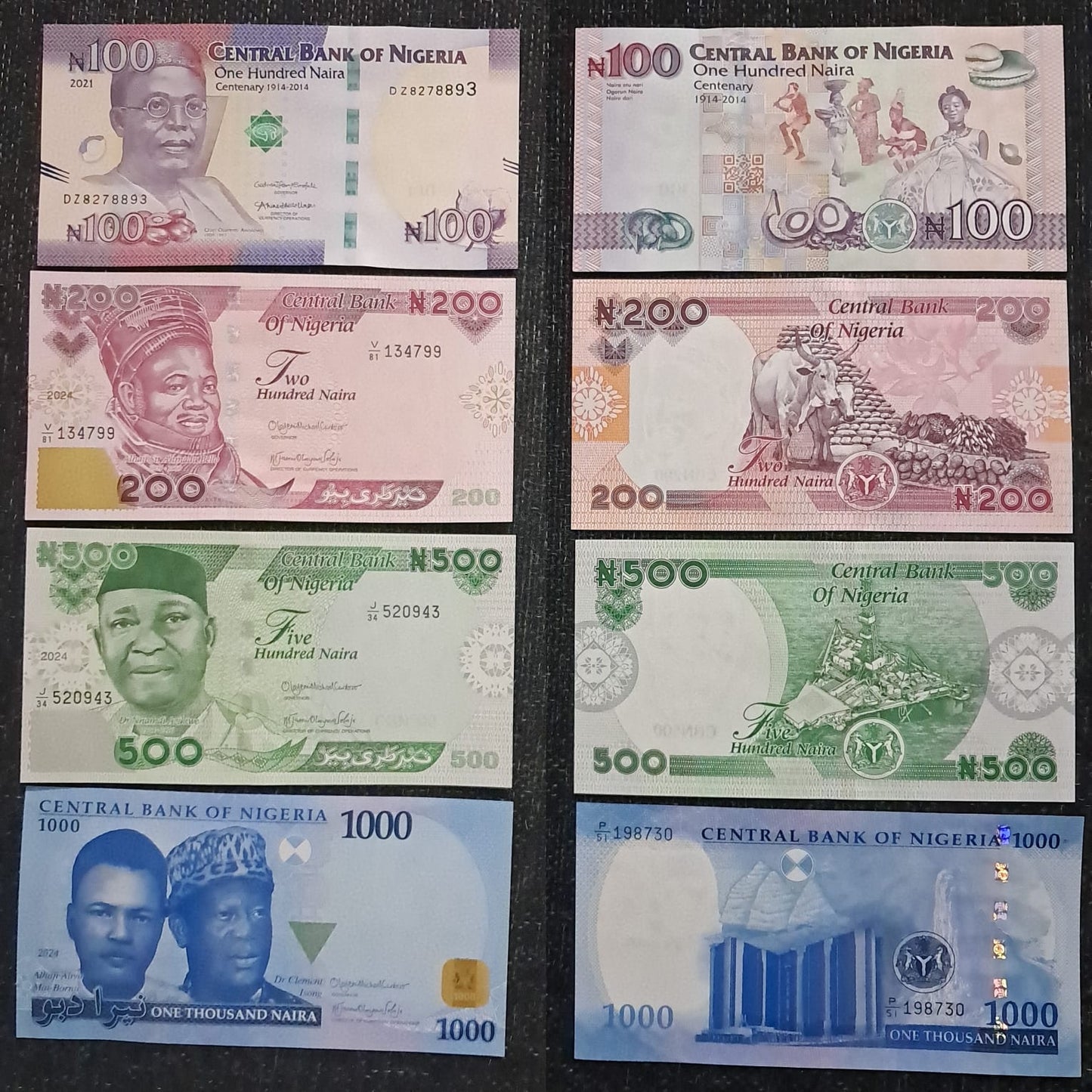 Note 358 Nigeria 100/200/500/1000 Naira UNC Set